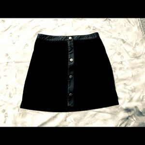 Forever 21 small skirt, velvet with leather trim, form fitting, button front